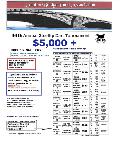 Event Flyer Thumbnail for LBDA 44th Annual Steeltip Dart Tournament