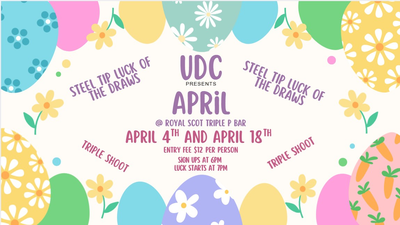 LOD Flyer Thumbnail for UDC April 18th Steel Tip Luck of the Draw at Royal Scot Triple P Bar
