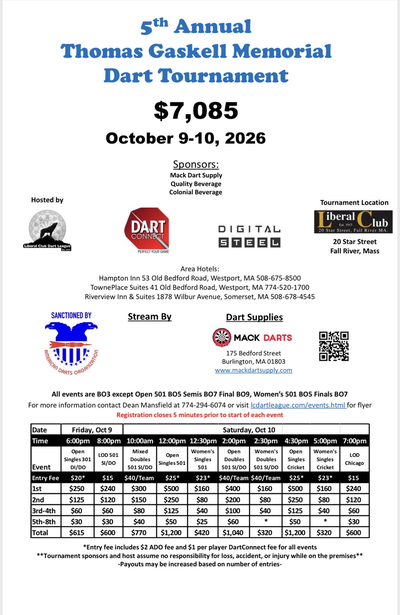 Event Flyer Thumbnail for 5th Annual Thomas Gaskell Memorial Dart Tournament